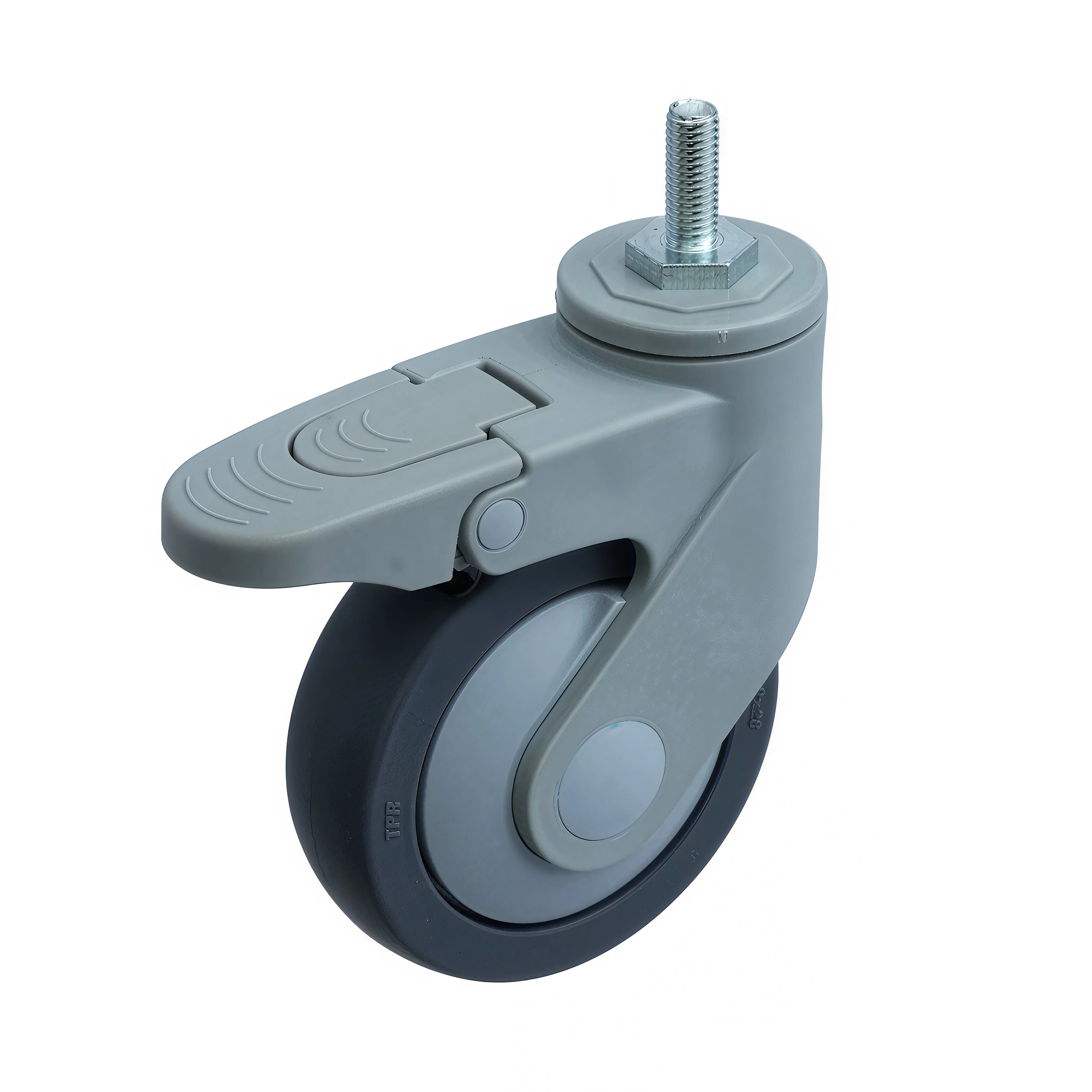 IMtgb 42(10) - Аппаратное колесо из термопластичной резины 100мм (болт 10х25мм, торм, шарикоп, г/п80 кг)