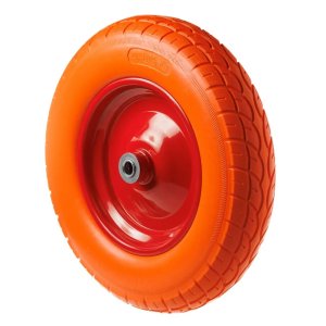 PU 3000-16 - Колесо для тачки / тележки полиуретановое бескамерное 4.00-8, диаметр 380 мм, ось 16 мм, металлический обод, симметричная ступица, шариковый подшипник